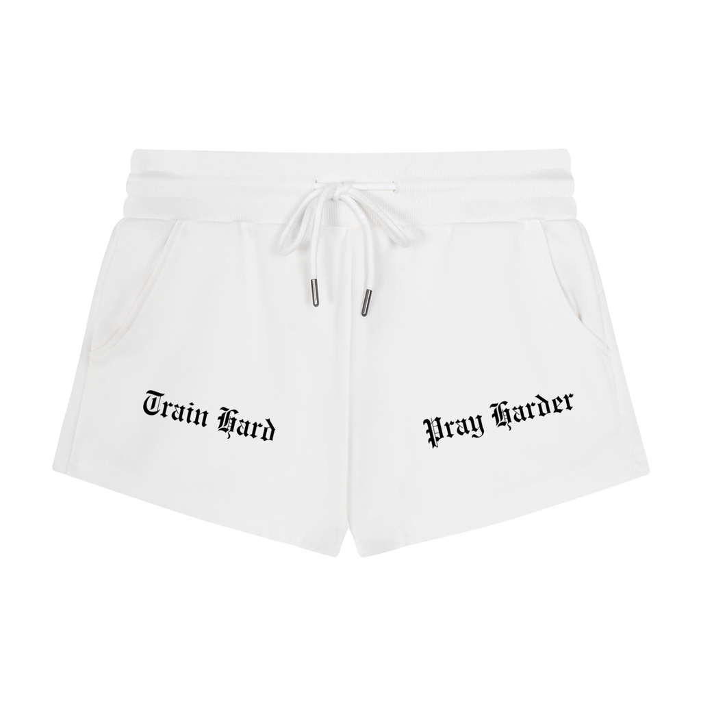 Women's "Fight Hard, Pray Harder" Drawstring Shorts